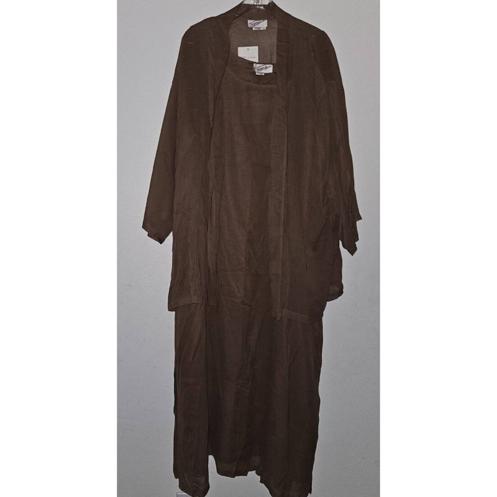 NWT Sterling Styles 3X Brown Dress Long Lined Sleeveless Sheer Jacket Rayon